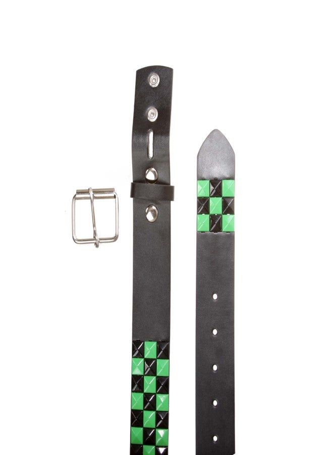 Beltiscool Snap On Punk Rock Black & Green Star Studded Checker Board Leather Belt, Black/Green | xs 27"-29" - Image 4